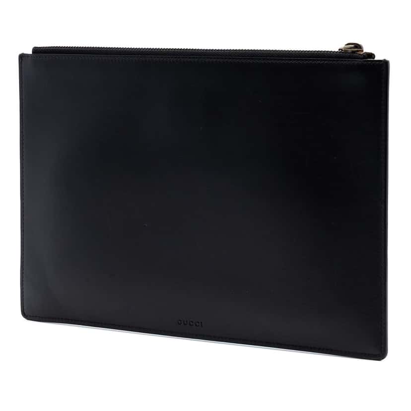 Gucci Calfskin Ghost Zip Clutch Black Leather Very good condition - Back View