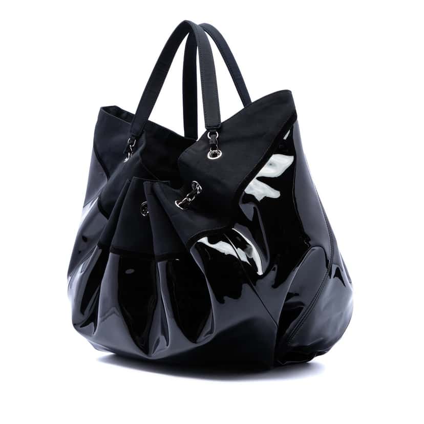 Chanel Large Patent Stretch Spirit Cabas Tote Black Leather Very good condition - Back View