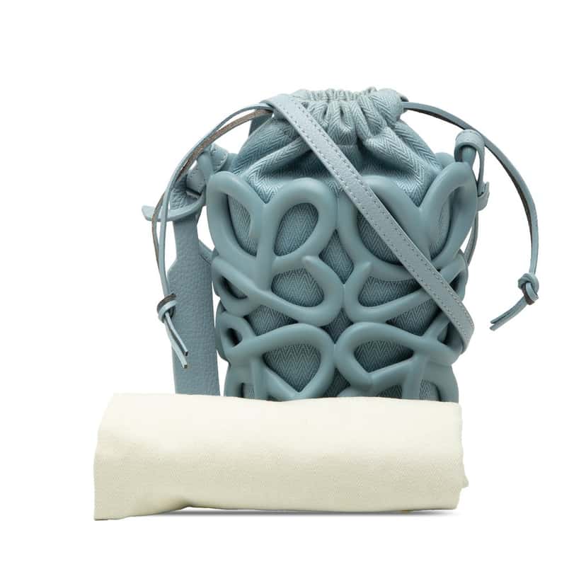 Loewe Anagram Inflated Cutout Rubber and Canvas Pocket Bucket Bag Blue Very good condition - Box View