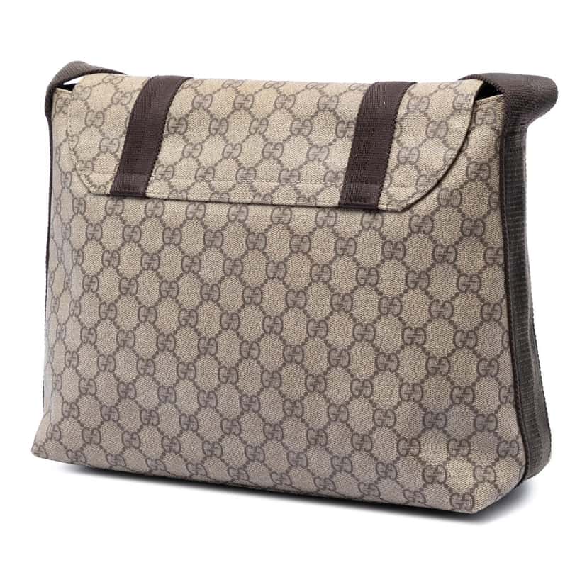 Gucci Large GG Supreme Double Buckle Flap Messenger Bag Beige Very good condition - Back View