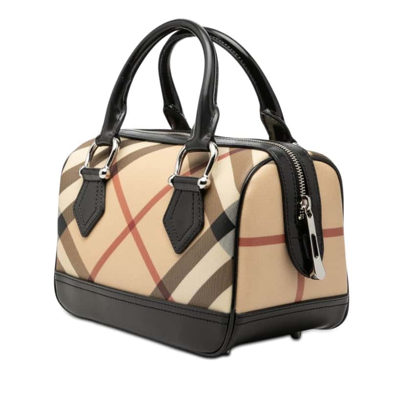 Burberry Small Supernova Check Coated Canvas Bowling Bag Beige Very good condition - Back View