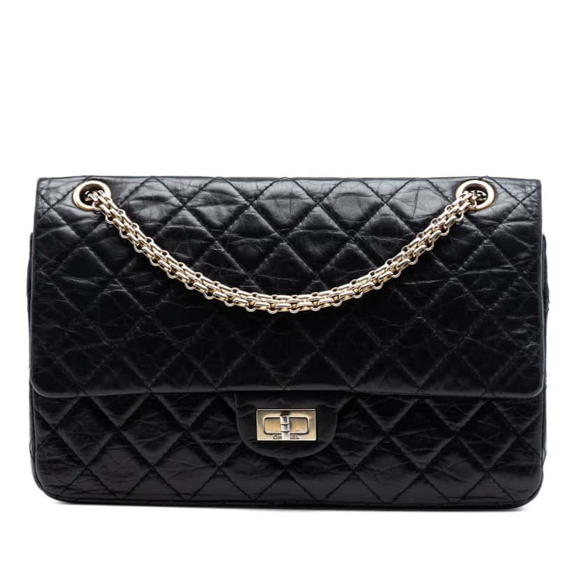 Chanel Quilted Aged Calfskin Reissue 2.55 Double Flap 226 Black Leather Very good condition - Front View