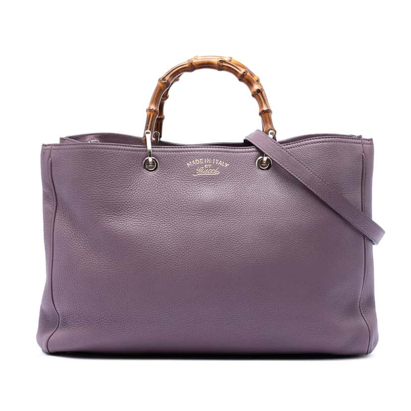 Gucci Large Calfskin Bamboo Shopper Satchel Purple Leather Very good condition - Front View