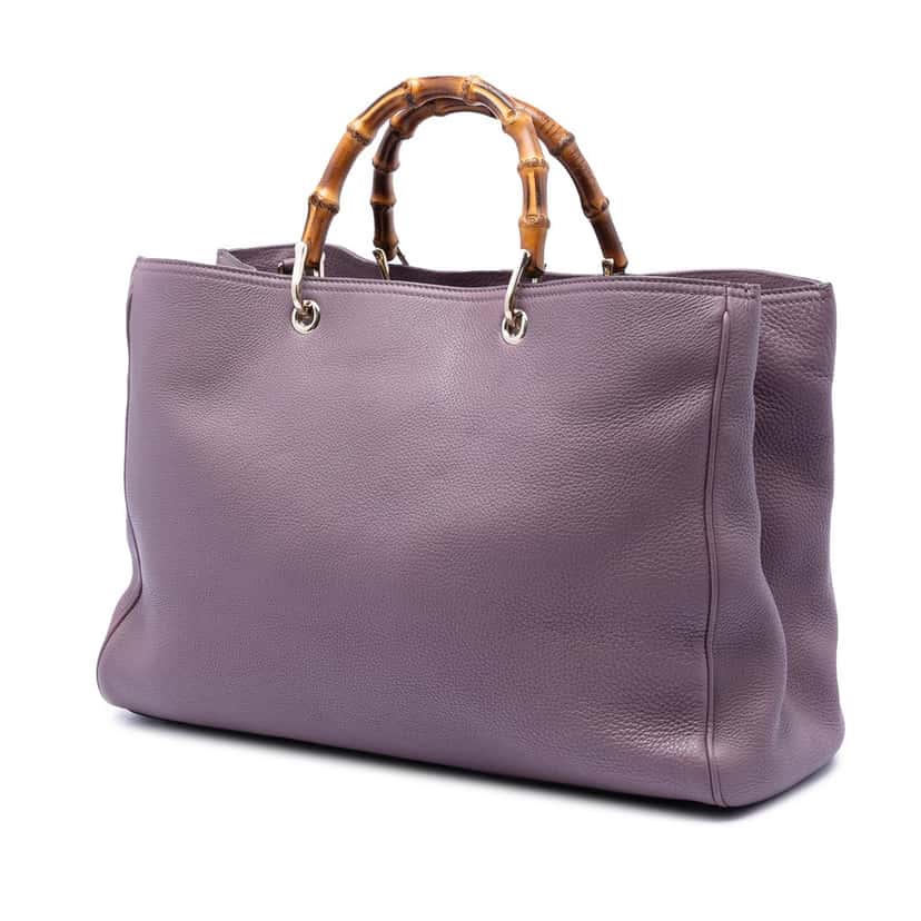 Gucci Large Calfskin Bamboo Shopper Satchel Purple Leather Very good condition - Back View