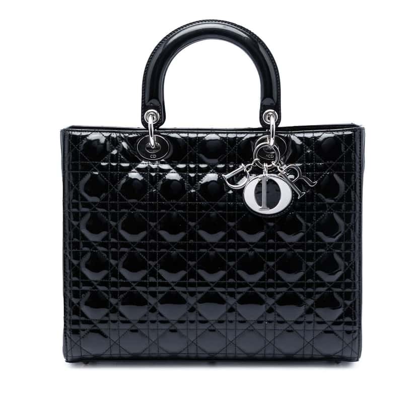 Dior Large Patent Cannage Lady Dior Black Leather Very good condition - Front View