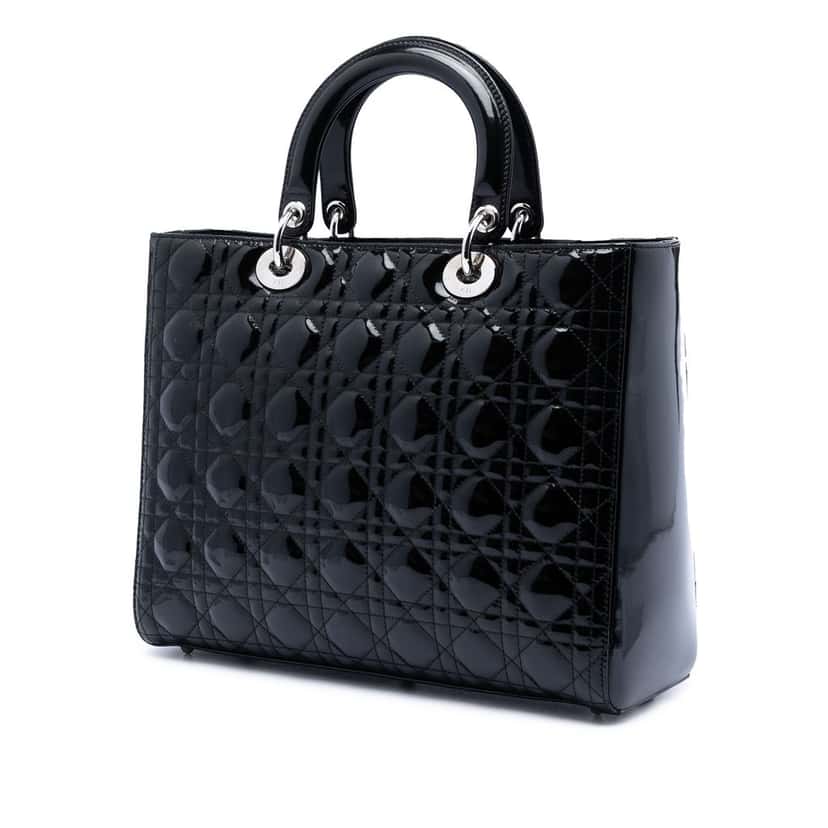 Dior Large Patent Cannage Lady Dior Black Leather Very good condition - Back View