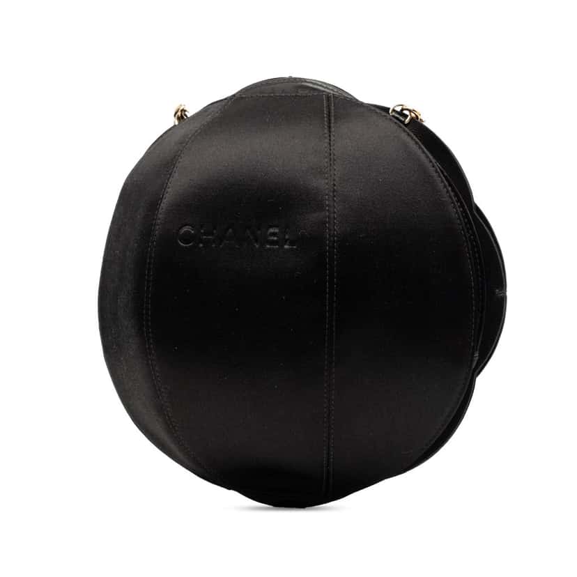 Chanel Lambskin and Satin Camellia Flower Evening Bag Black Leather Very good condition - Back View