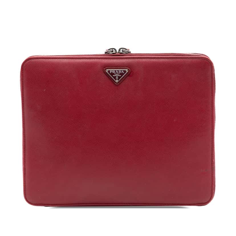 Prada Saffiano Zip Around iPad Case Red Leather Very good condition - Front View