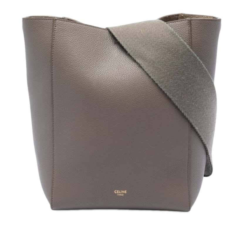 Celine Small Soft Grained Calfskin Seau Sangle Bucket Bag Brown Leather Very good condition - Front View