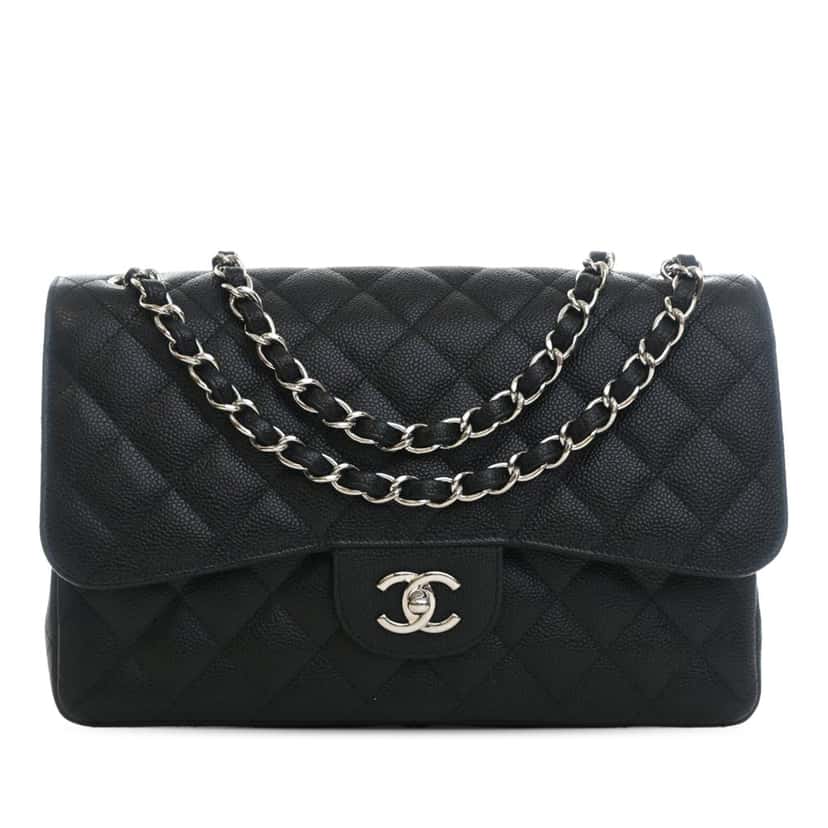 Chanel Jumbo Classic Caviar Double Flap Black Leather Very good condition - Front View