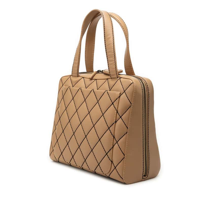 Chanel CC Lambskin Wild Stitch Handbag Beige Leather Very good condition - Back View