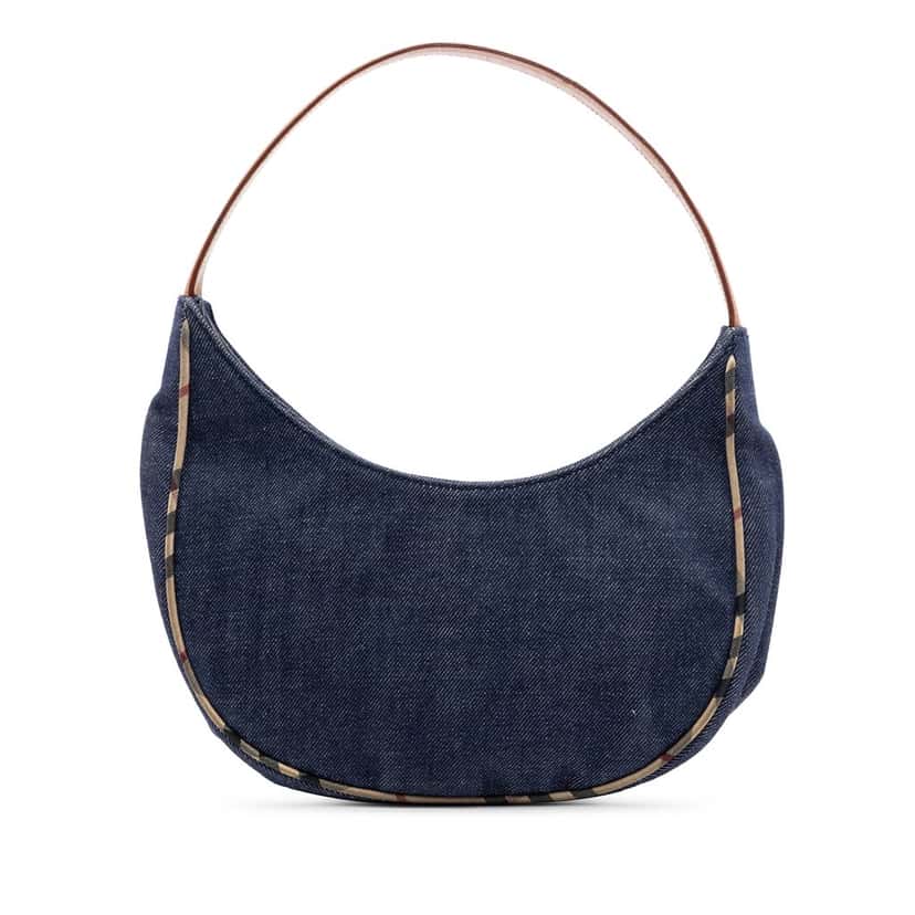 Burberry House Check Trimmed Denim Shoulder Bag Blue Very good condition - Front View