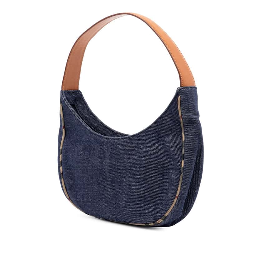 Burberry House Check Trimmed Denim Shoulder Bag Blue Very good condition - Back View