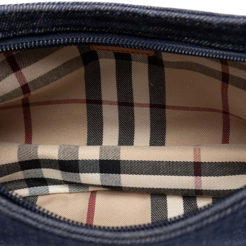 Burberry House Check Trimmed Denim Shoulder Bag Blue Very good condition - Model View