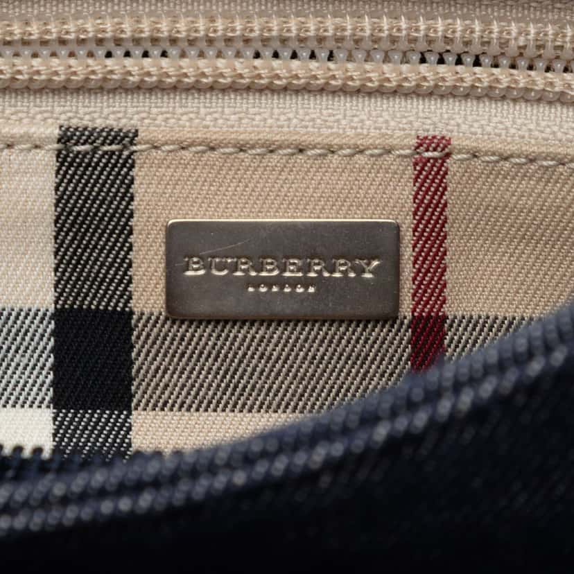 Burberry House Check Trimmed Denim Shoulder Bag Blue Very good condition - Box View