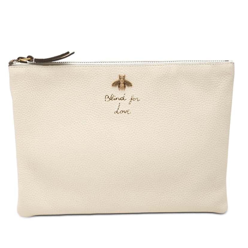 Gucci Calfskin Blind For Love Clutch White Leather Very good condition - Front View