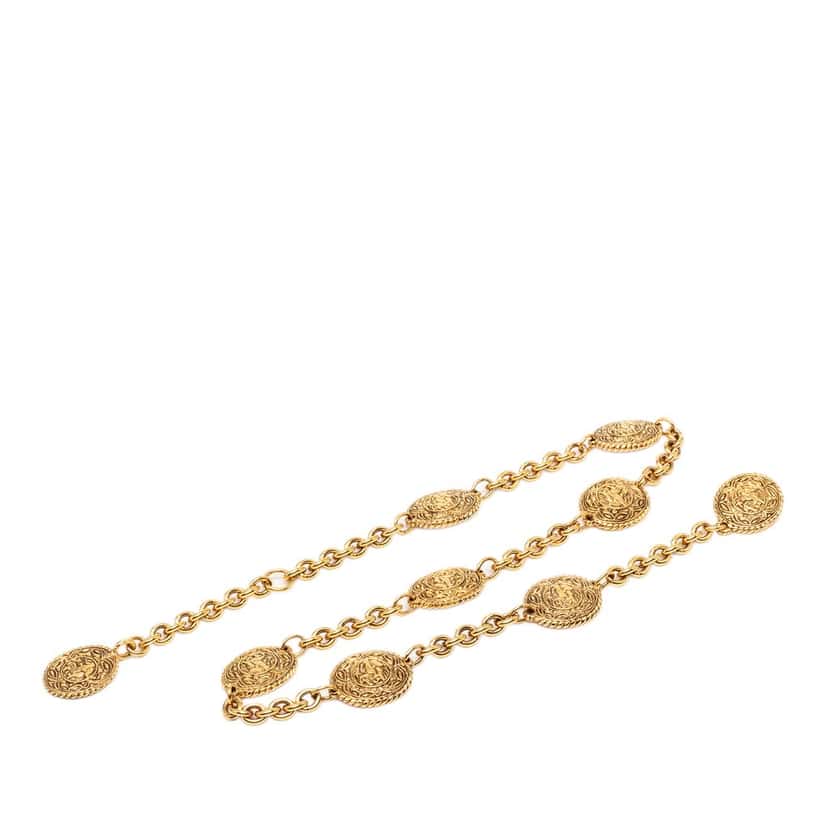 Chanel Gold Plated Equestrian Medallion Chain Belt Gold Metal Very good condition - Front View