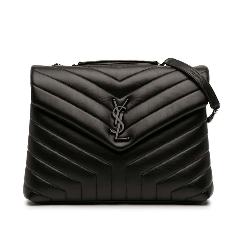 Saint Laurent Medium Matelasse Calfskin Monogram Monochrome LouLou Shoulder Bag Black Leather Very good condition - Front View