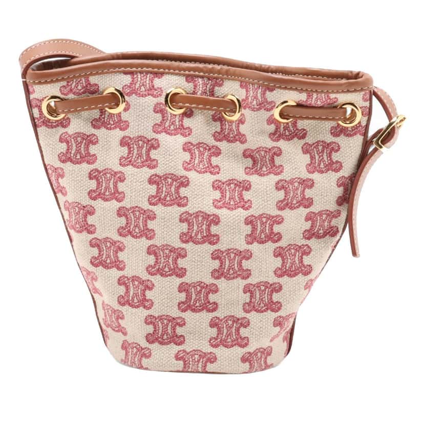 Celine Micro Triomphe Embroidered Canvas Drawstring Bucket Bag Beige Very good condition - Back View