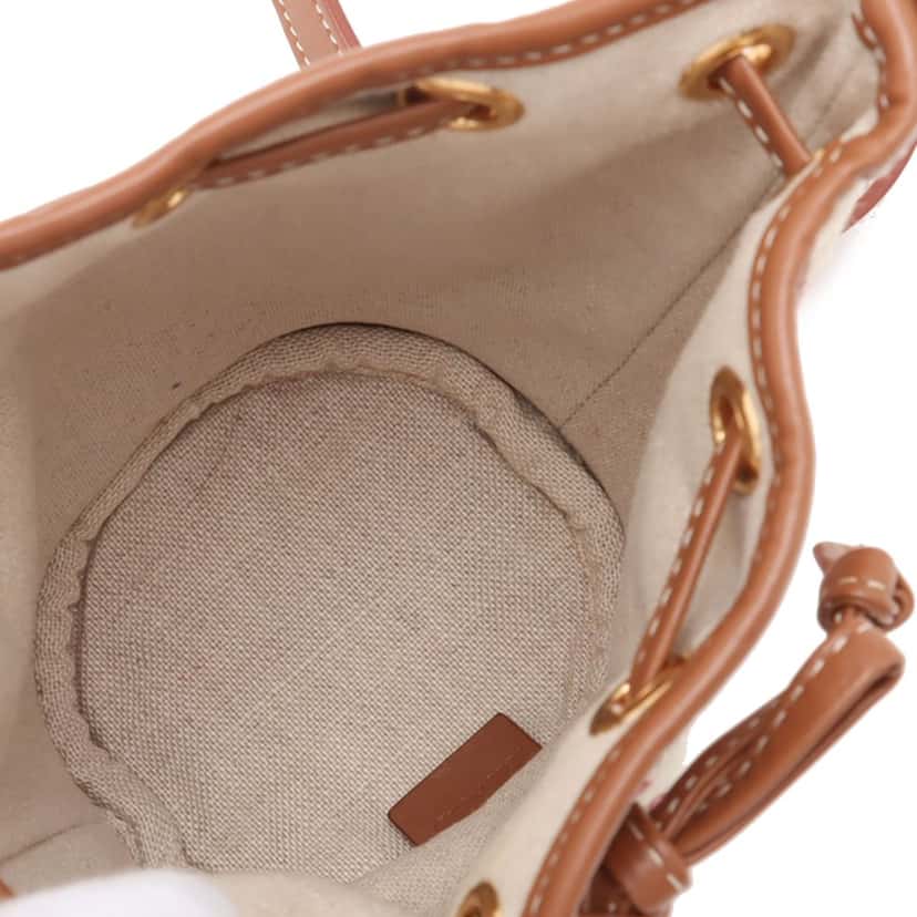 Celine Micro Triomphe Embroidered Canvas Drawstring Bucket Bag Beige Very good condition - Inside View