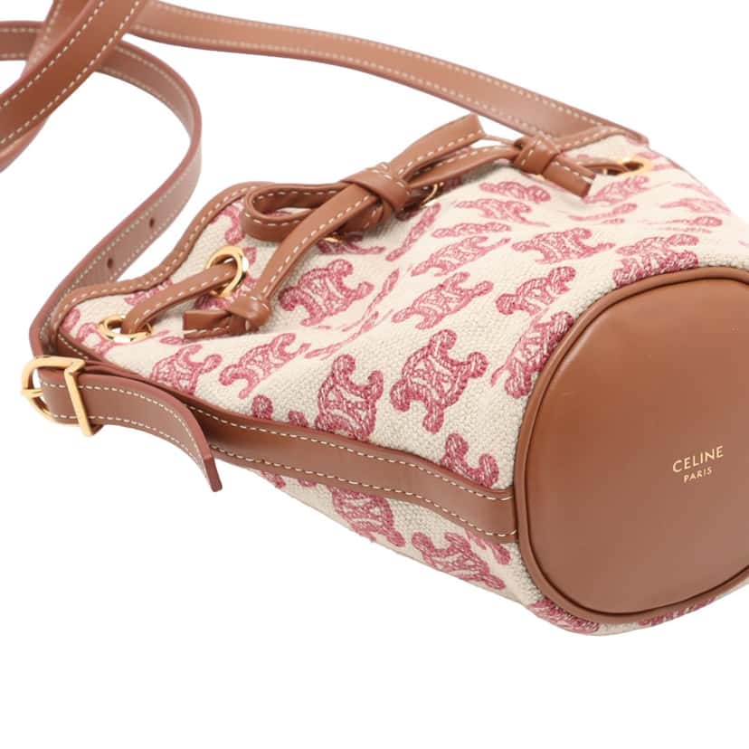 Celine Micro Triomphe Embroidered Canvas Drawstring Bucket Bag Beige Very good condition - Box View