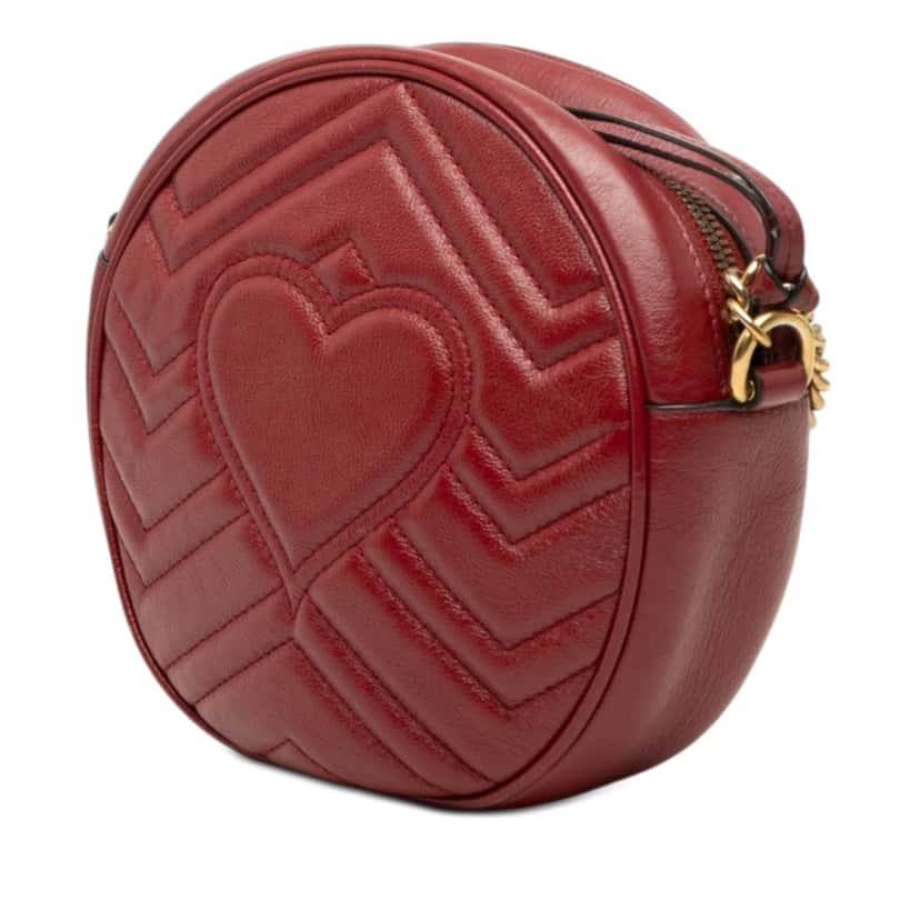 Gucci Mini GG Marmont Matelasse Leather Round Crossbody Red Leather Very good condition - Back View