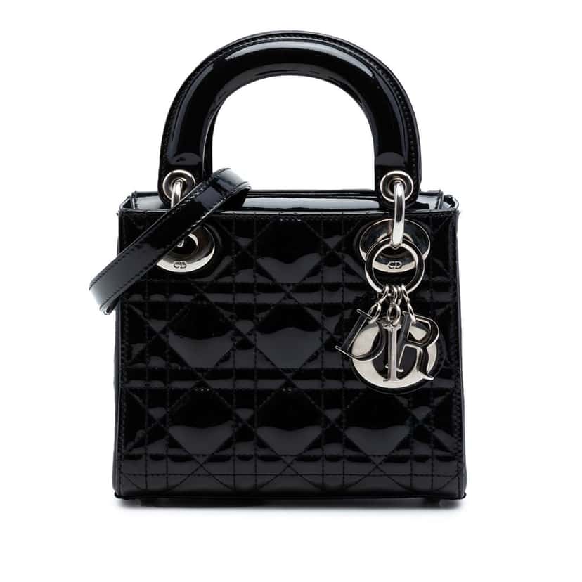 Dior Mini Patent Cannage Lady Dior Black Leather Very good condition - Front View