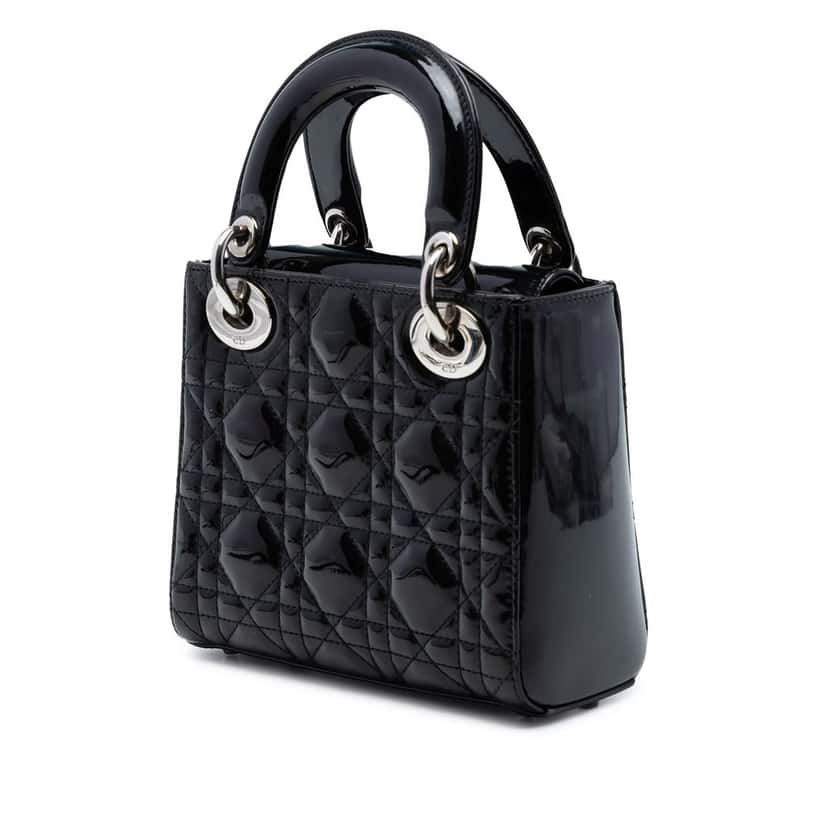 Dior Mini Patent Cannage Lady Dior Black Leather Very good condition - Back View
