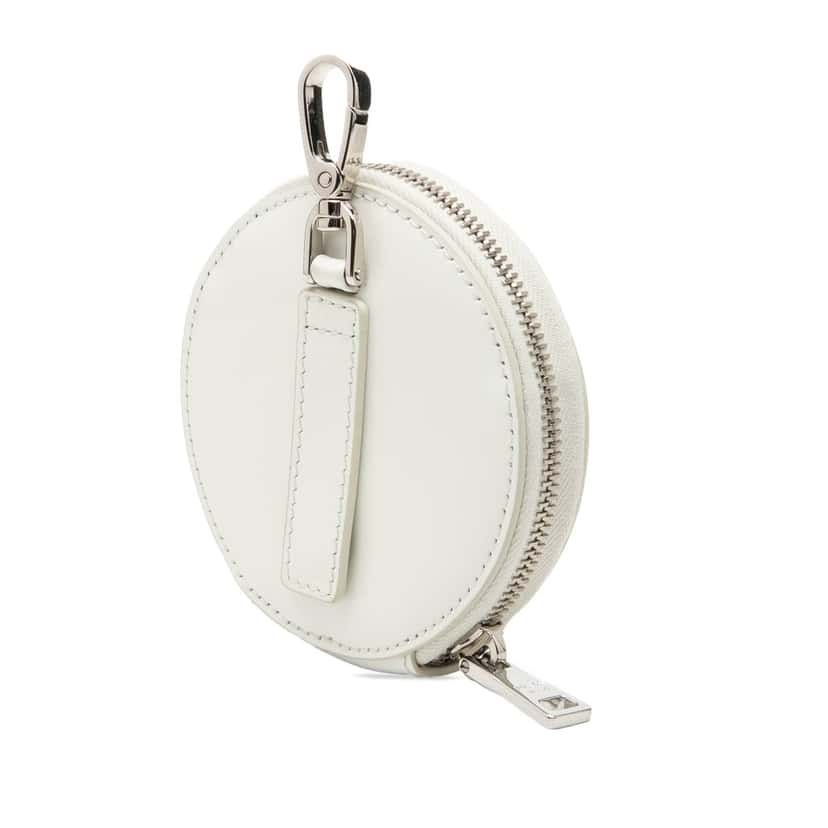 Prada Spazzolato Round Coin Pouch Bag Charm White Leather Very good condition - Back View