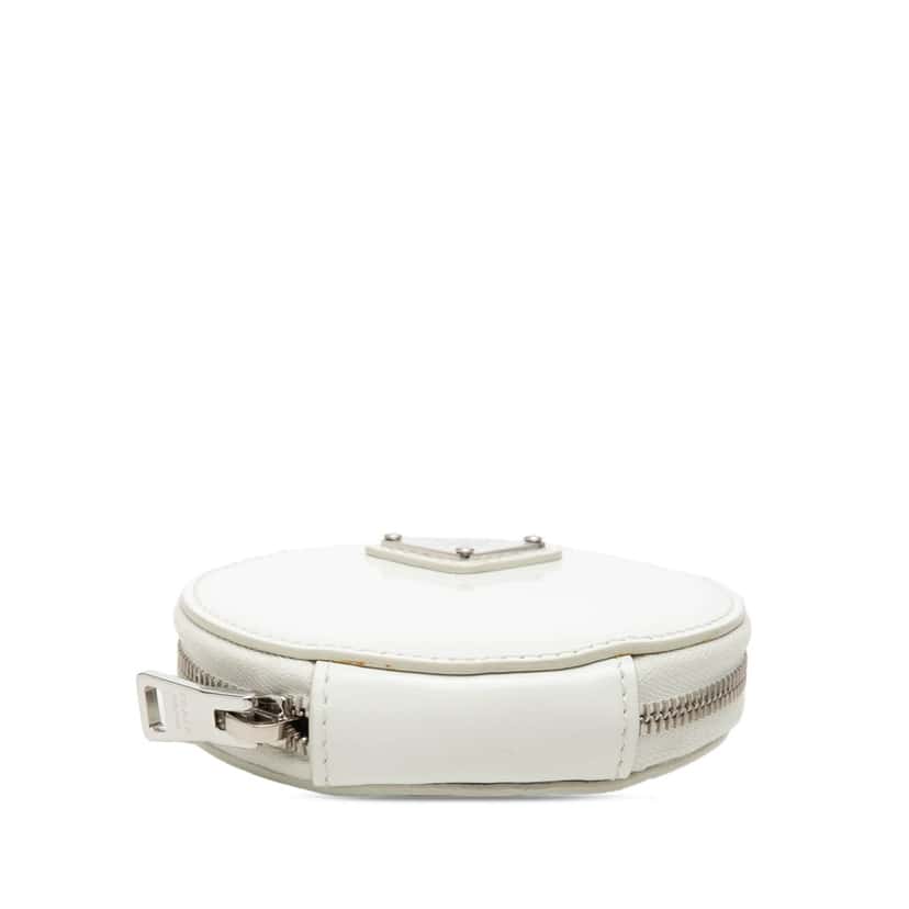 Prada Spazzolato Round Coin Pouch Bag Charm White Leather Very good condition - Inside View