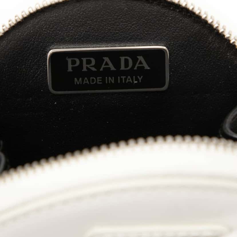 Prada Spazzolato Round Coin Pouch Bag Charm White Leather Very good condition - Box View