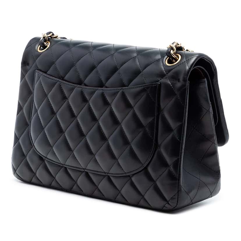 Chanel Jumbo Classic Lambskin Double Flap Black Leather Very good condition - Back View