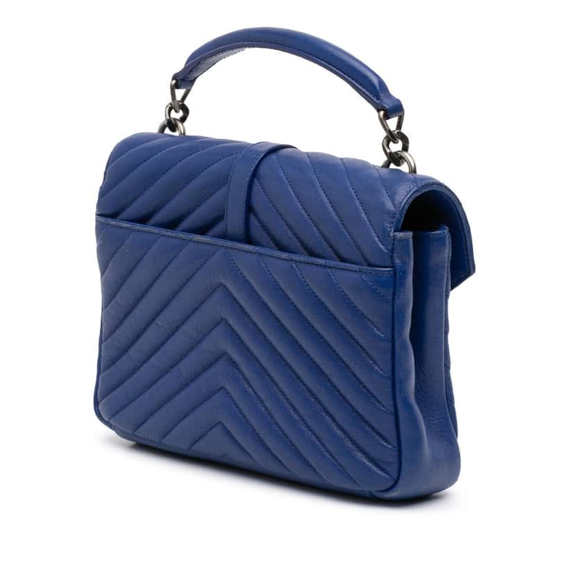 Saint Laurent Medium Chevron Sheepskin Monogram College Satchel Blue Leather Very good condition - Back View