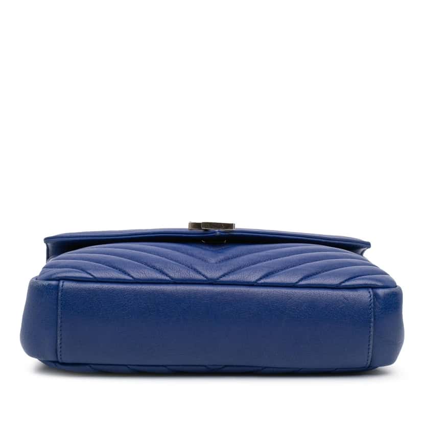 Saint Laurent Medium Chevron Sheepskin Monogram College Satchel Blue Leather Very good condition - Inside View