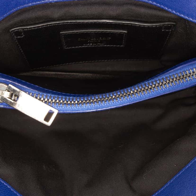 Saint Laurent Medium Chevron Sheepskin Monogram College Satchel Blue Leather Very good condition - Model View