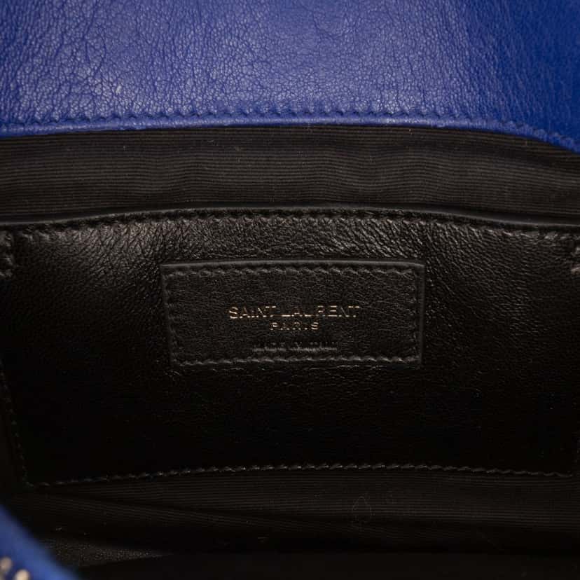 Saint Laurent Medium Chevron Sheepskin Monogram College Satchel Blue Leather Very good condition - Box View