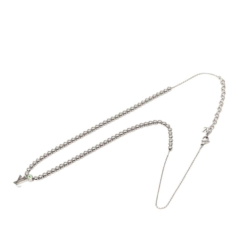 Louis Vuitton Brass Crystal Nano Beads Pendant Necklace Silver Metal Very good condition - Front View