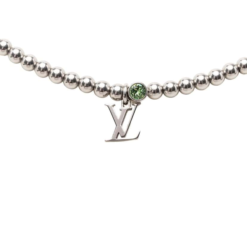 Louis Vuitton Brass Crystal Nano Beads Pendant Necklace Silver Metal Very good condition - Back View