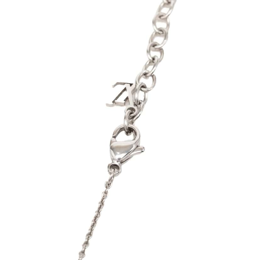 Louis Vuitton Brass Crystal Nano Beads Pendant Necklace Silver Metal Very good condition - Model View
