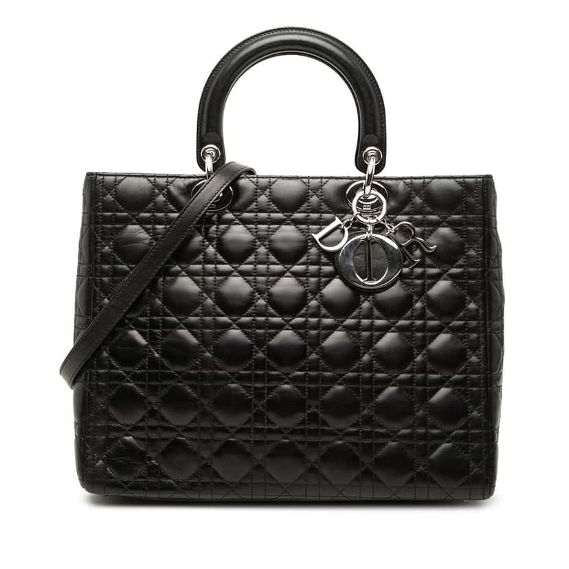 Dior Large Lambskin Cannage Lady Dior Black Leather Very good condition - Front View