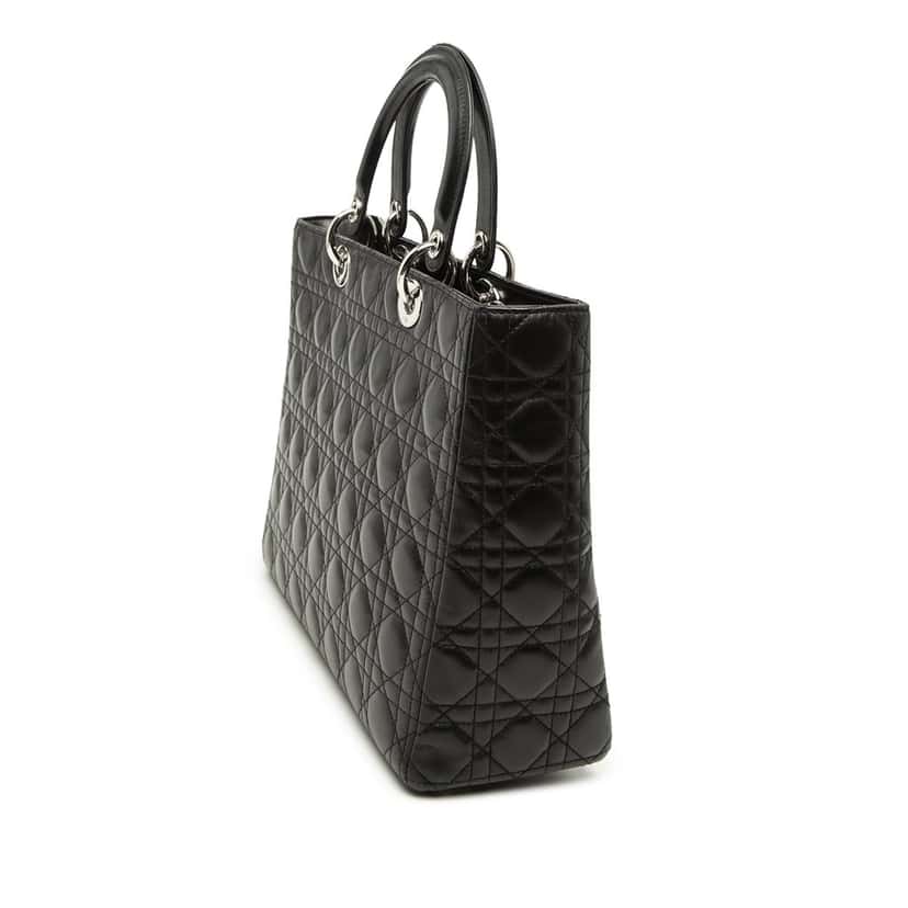 Dior Large Lambskin Cannage Lady Dior Black Leather Very good condition - Back View