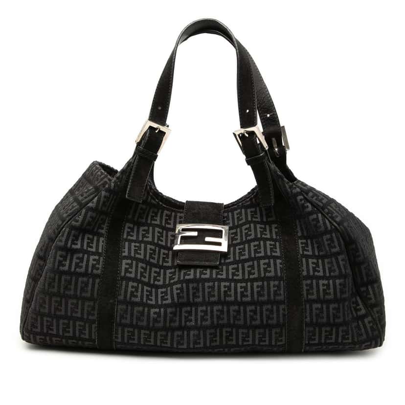 Fendi Zucchino Canvas Shoulder Bag Black Very good condition - Front View