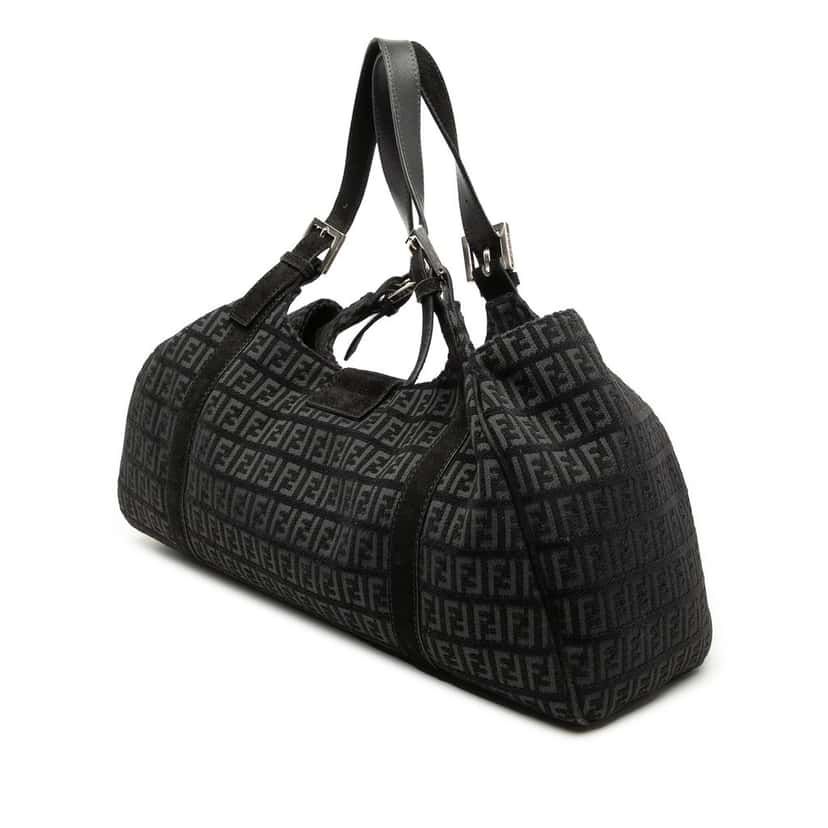 Fendi Zucchino Canvas Shoulder Bag Black Very good condition - Back View