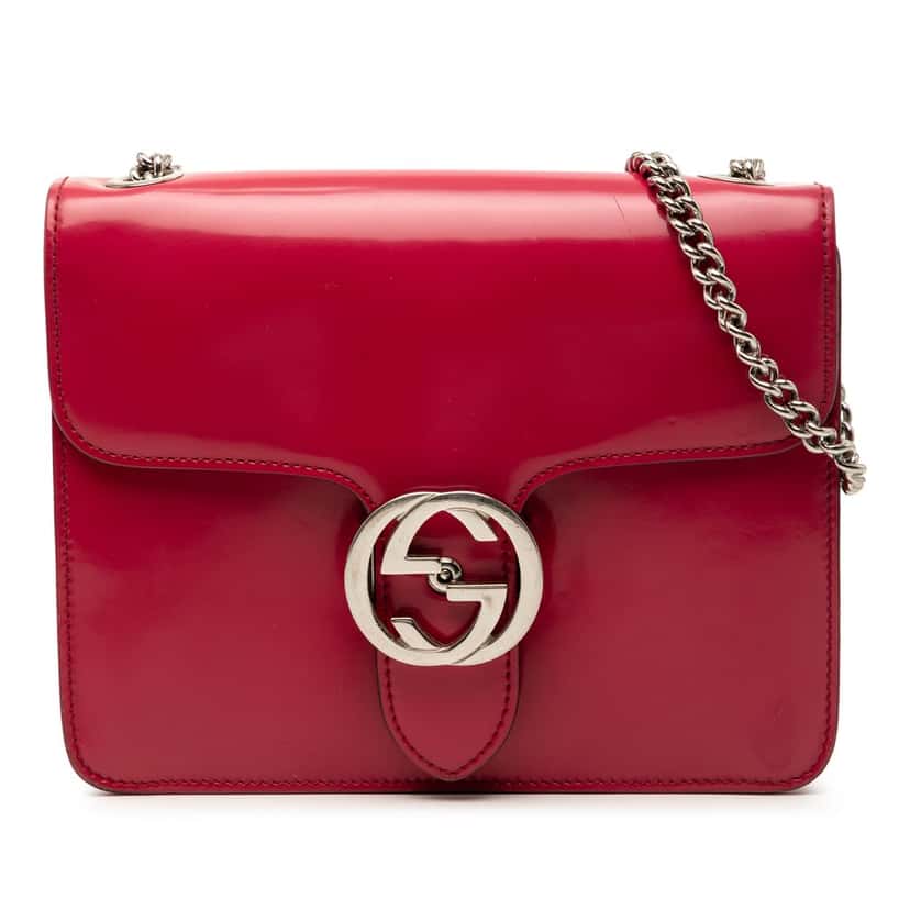 Gucci Small Polished Calfskin Interlocking G Dollar Crossbody Red Leather Very good condition - Front View