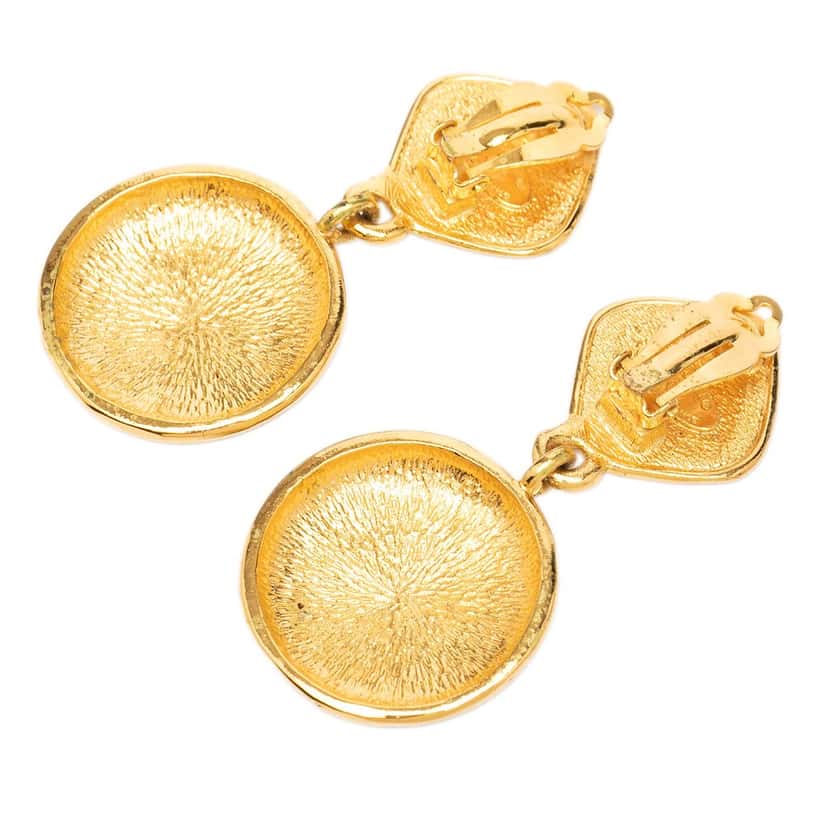 Chanel CC Gold Plated Sunburst Drop Clip On Earrings Gold Metal Very good condition - Back View
