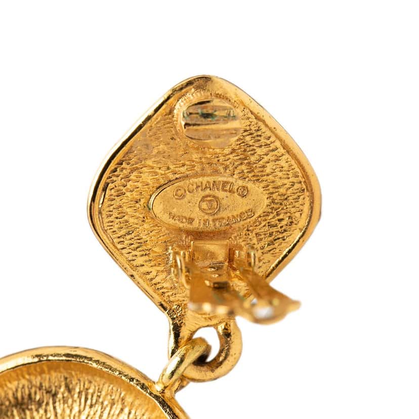 Chanel CC Gold Plated Sunburst Drop Clip On Earrings Gold Metal Very good condition - Inside View