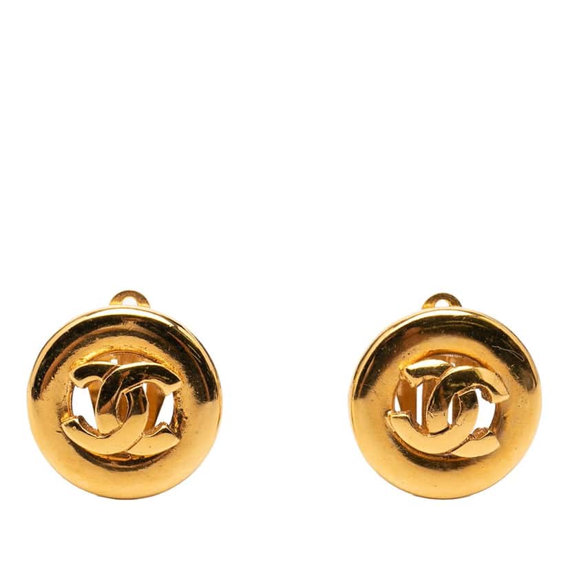 Chanel CC Gold Plated Round Clip on Earrings Gold Metal Very good condition - Front View