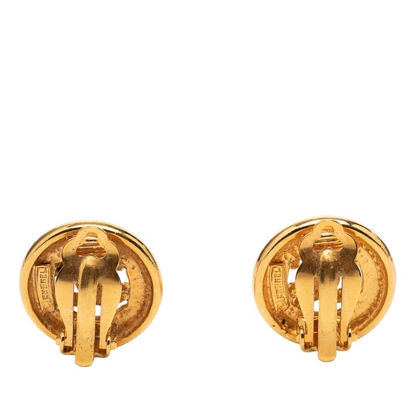 Chanel CC Gold Plated Round Clip on Earrings Gold Metal Very good condition - Back View