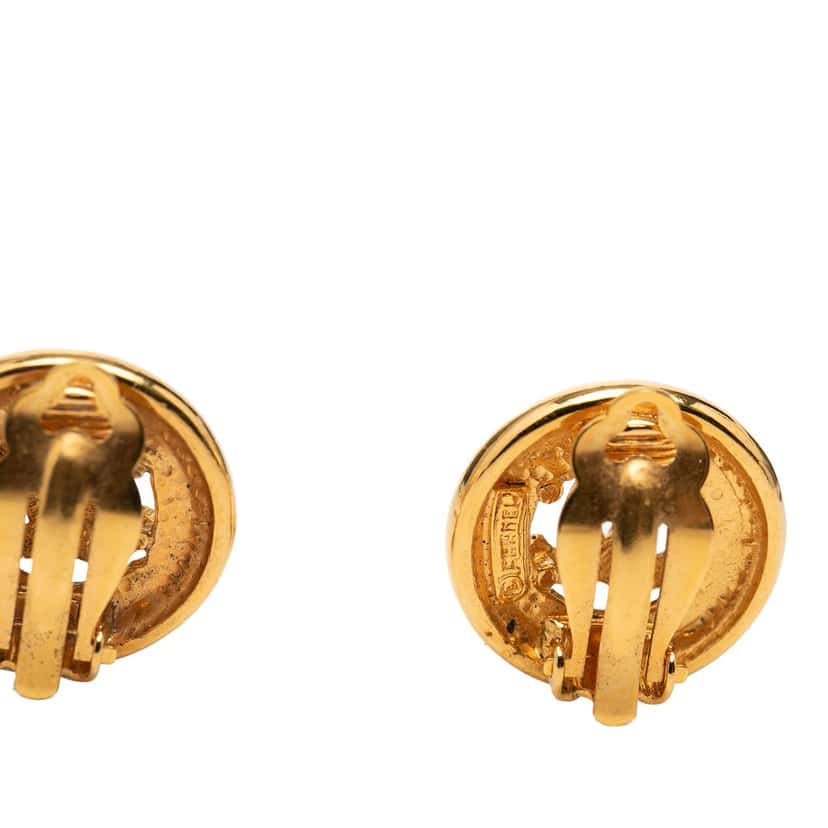 Chanel CC Gold Plated Round Clip on Earrings Gold Metal Very good condition - Inside View