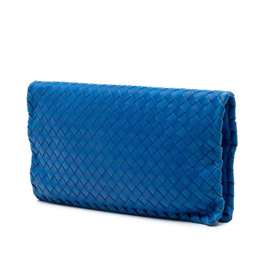 Bottega Veneta Nappa Intrecciato Turn Lock Clutch Blue Leather Very good condition - Back View